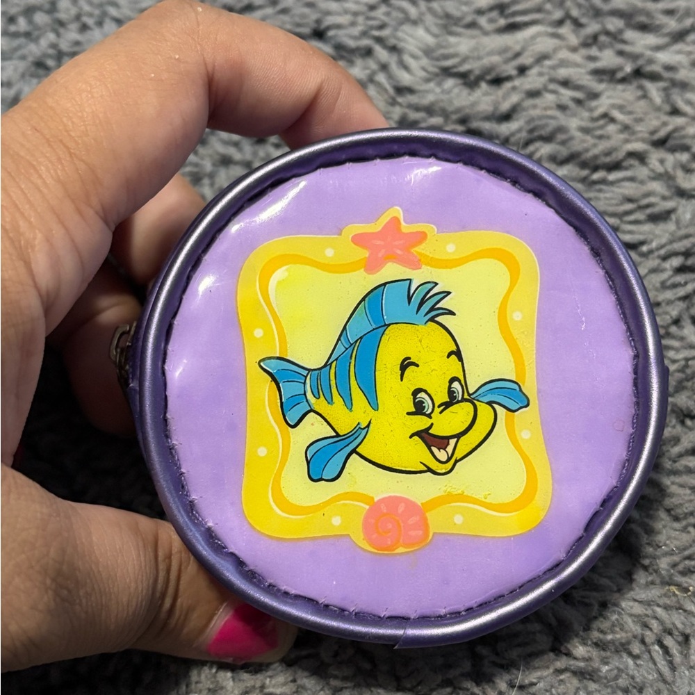 NWOT vintage The Little Mermaid; small cute purple pouch with flounder on it